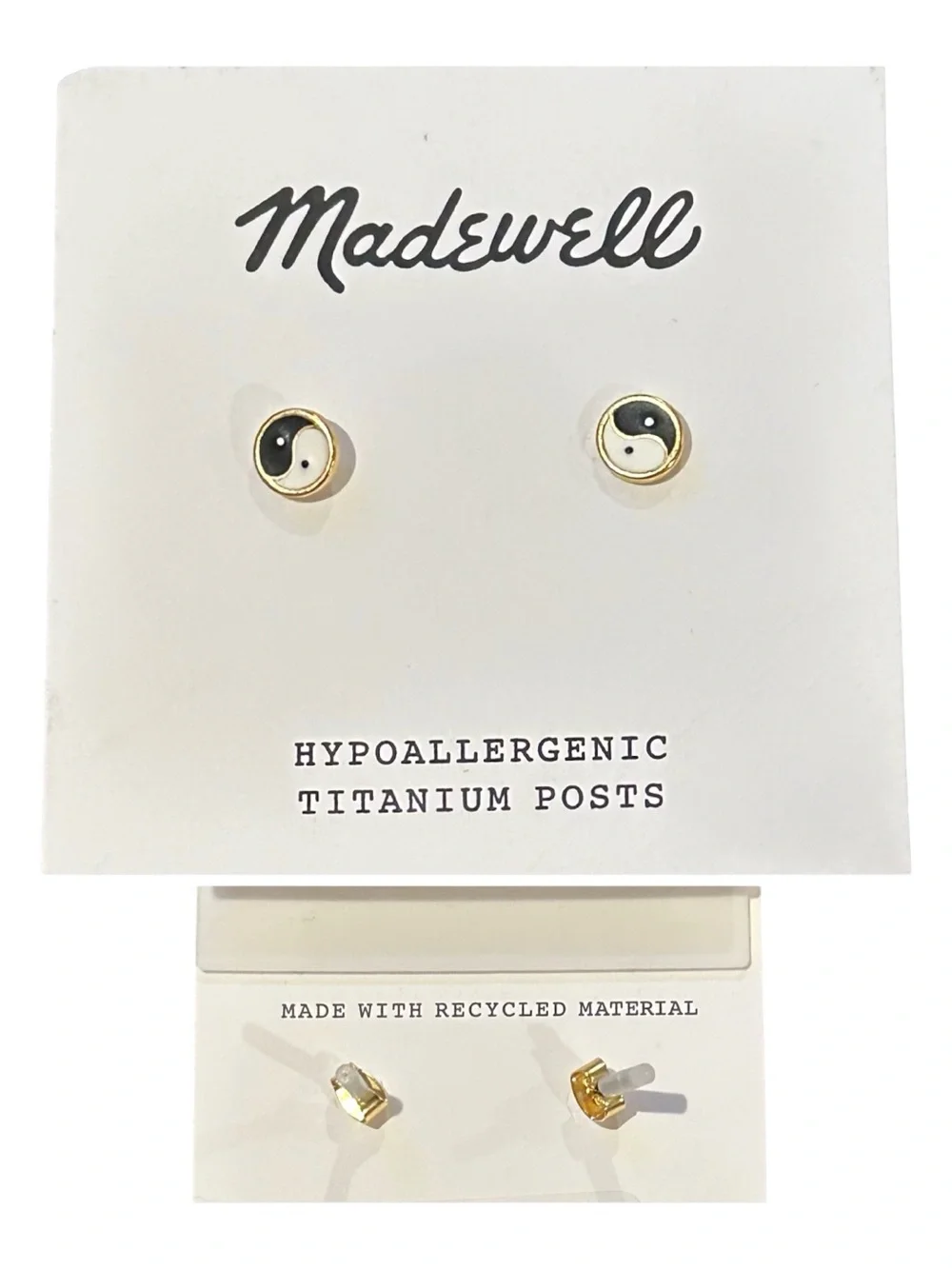 Madewell Gold Black White Yin Yang Circle Stud Earrings Hypoallergenic Titanium